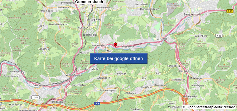 Karte von Gummersbach mit der Adresse der Firma Rentrop